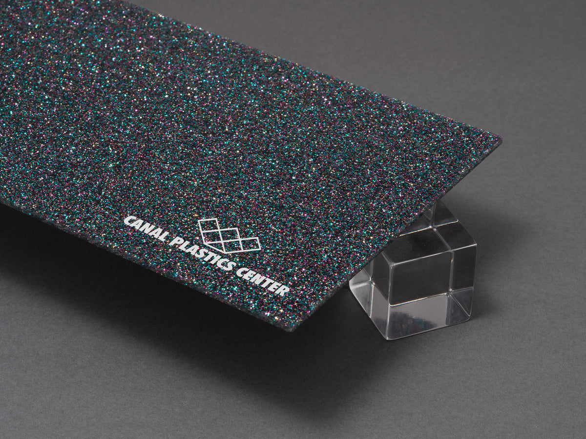 Canal Plastics Center Confetti Glitter Acrylic Plexiglass Sheet, Top View - Urban Spark Collection for crafts, signage, displays, and even furniture accents