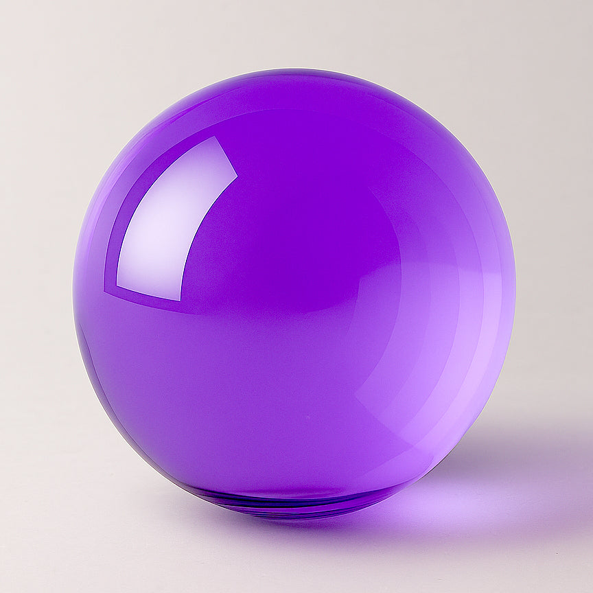 Canal Plastics Center Purple Transparent Acrylic Sphere, Close View - for decorative and artistic uses to scientific and industrial purposes such as displays and visual merchandising, art installations and sculptures, photography props and effects, home decor, costume and prop making, optical applications, model making and prototyping, furniture accessories and more