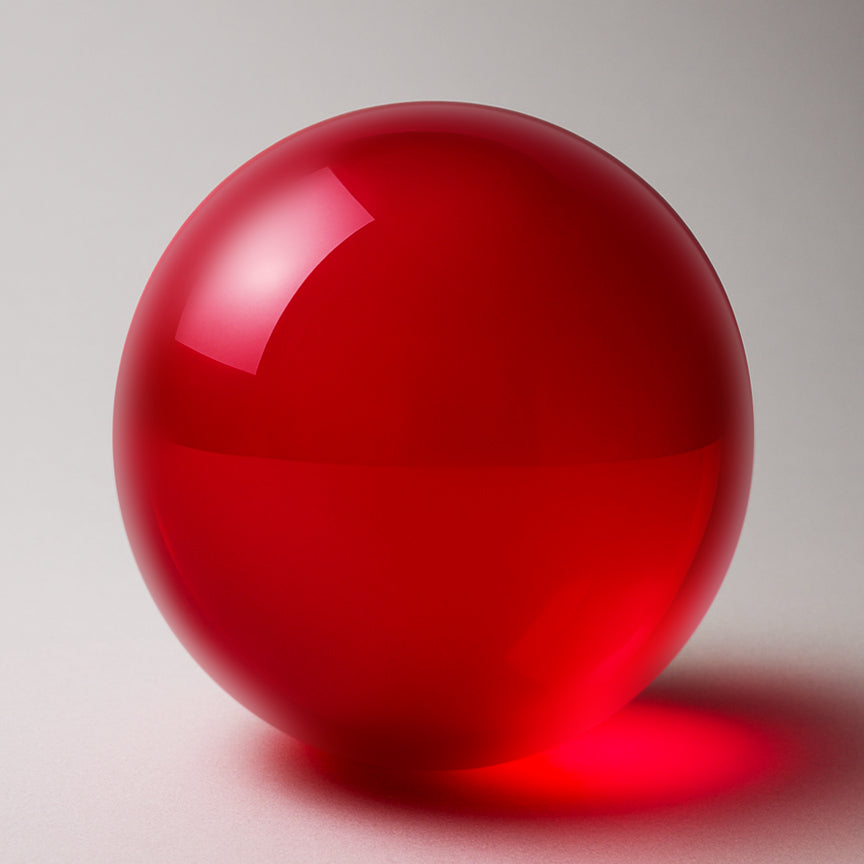 Canal Plastics Center Red Transparent Acrylic Sphere, Close View - for decorative and artistic uses to scientific and industrial purposes such as displays and visual merchandising, art installations and sculptures, photography props and effects, home decor, costume and prop making, optical applications, model making and prototyping, furniture accessories and more