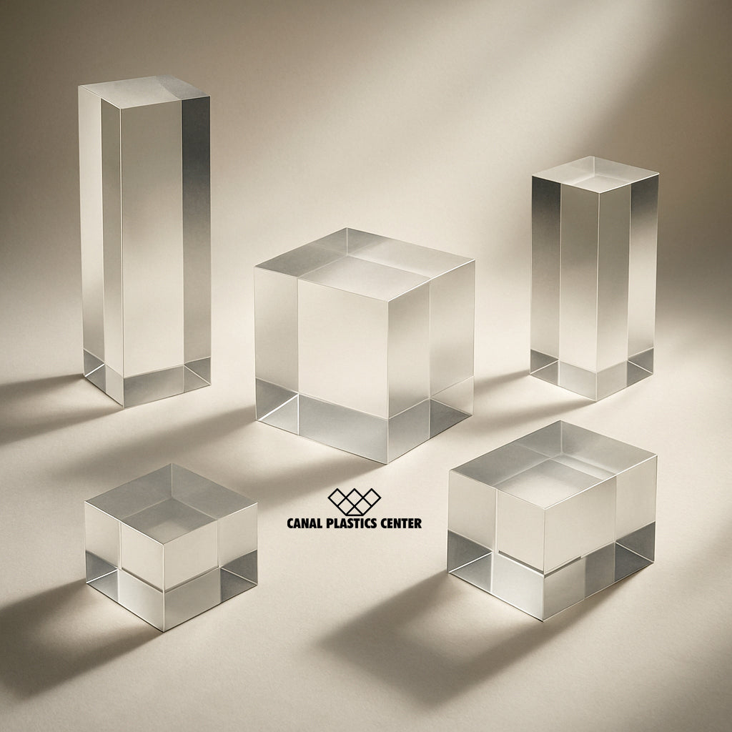 Canal Plastics Center's Clear Acrylic Blocks offer a striking blend of modern minimalism and optical clarity. With their solid form and glass-like transparency, they’re perfect for display, signage, and creative installations. These blocks catch and refract light beautifully, adding depth and dimension while maintaining a clean, contemporary aesthetic.