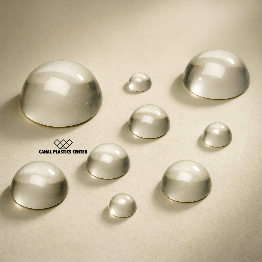 Canal Plastics Center's Clear Acrylic Cabochons offer a sleek, glass-like finish with the lightweight durability of acrylic. Their smooth, domed surface magnifies details beneath, making them ideal for showcasing artwork, photos, or textures in jewelry and crafts. Elegant and versatile, they bring clarity and polish to any creative project.
