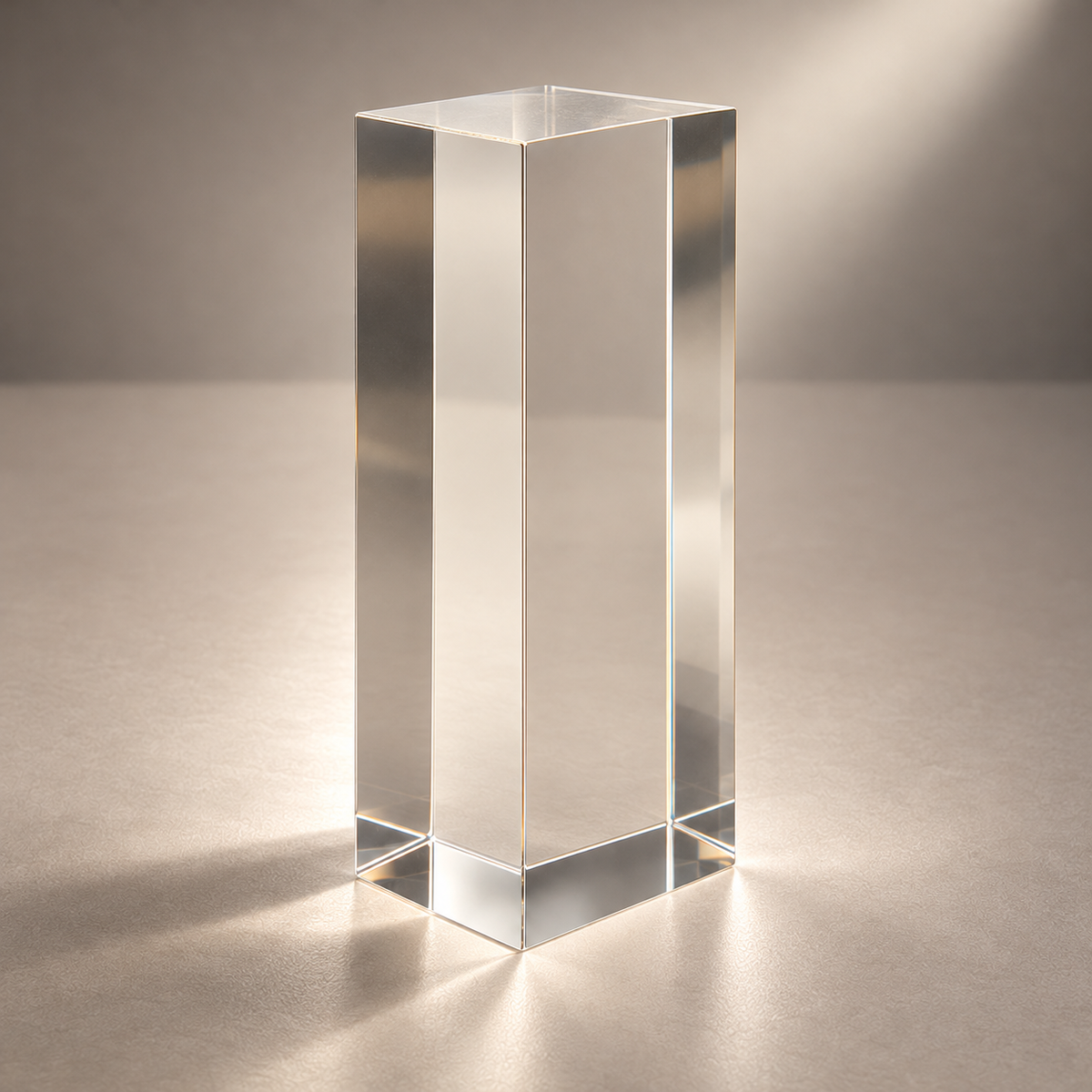 Clear acrylic block standing on end, polished on all sides, Product view - Canal Plastics Center