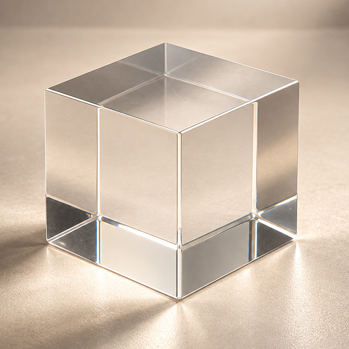 Clear acrylic cube, polished on all sides, Product view - Canal Plastics Center