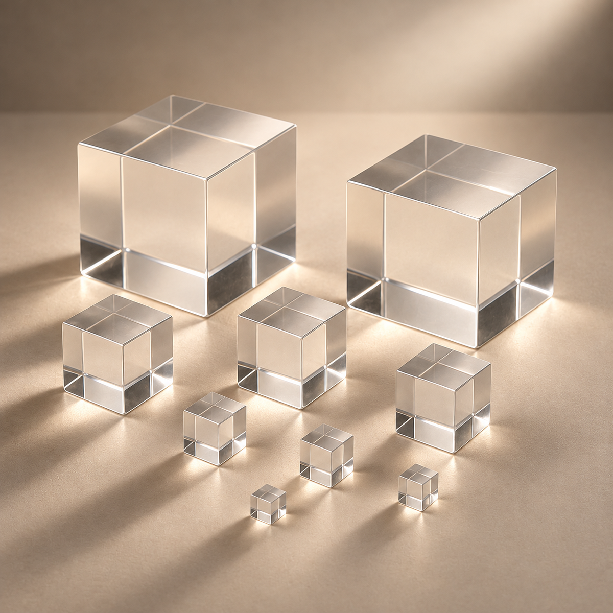 Clear acrylic cubes in assorted sizes - Canal Plastics Center