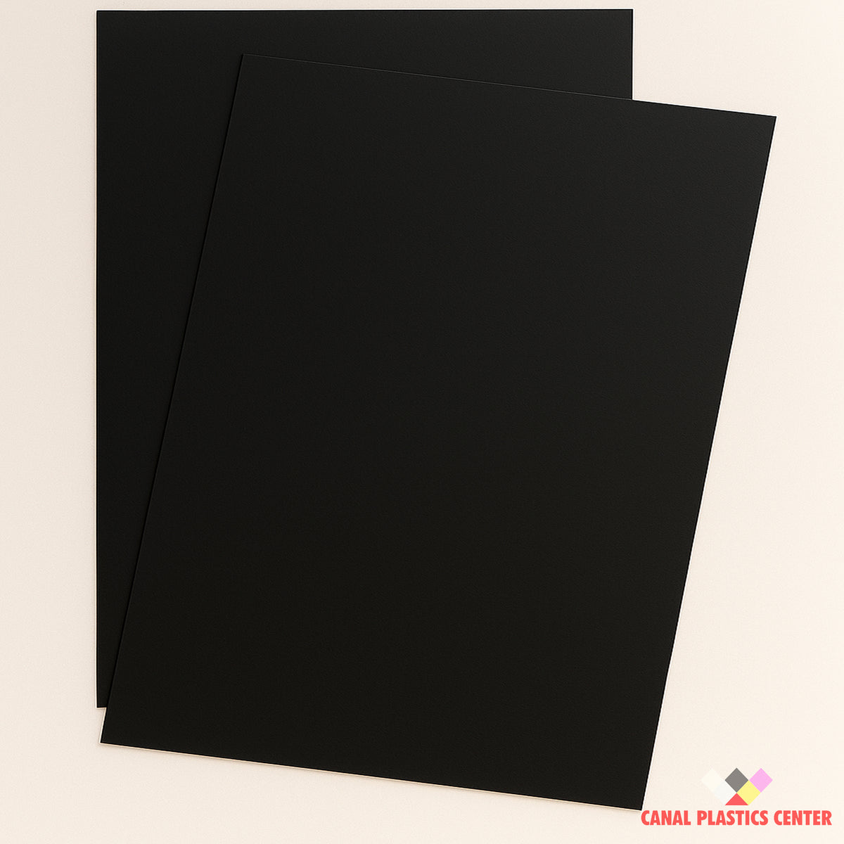 Matte black styrene sheets, smooth texture, lightweight and flexible from Canal Plastics