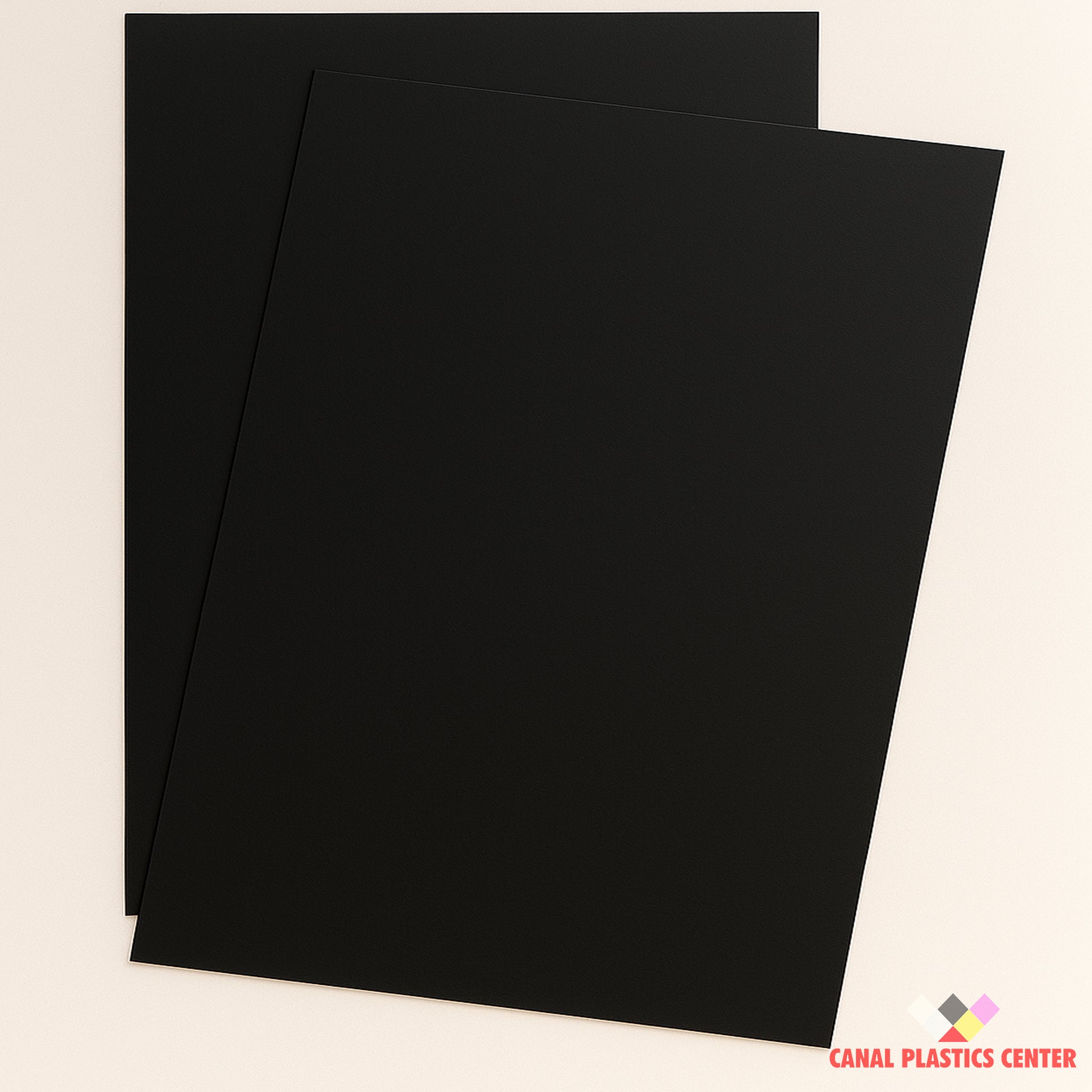 Matte black styrene sheets, smooth texture, lightweight and flexible from Canal Plastics