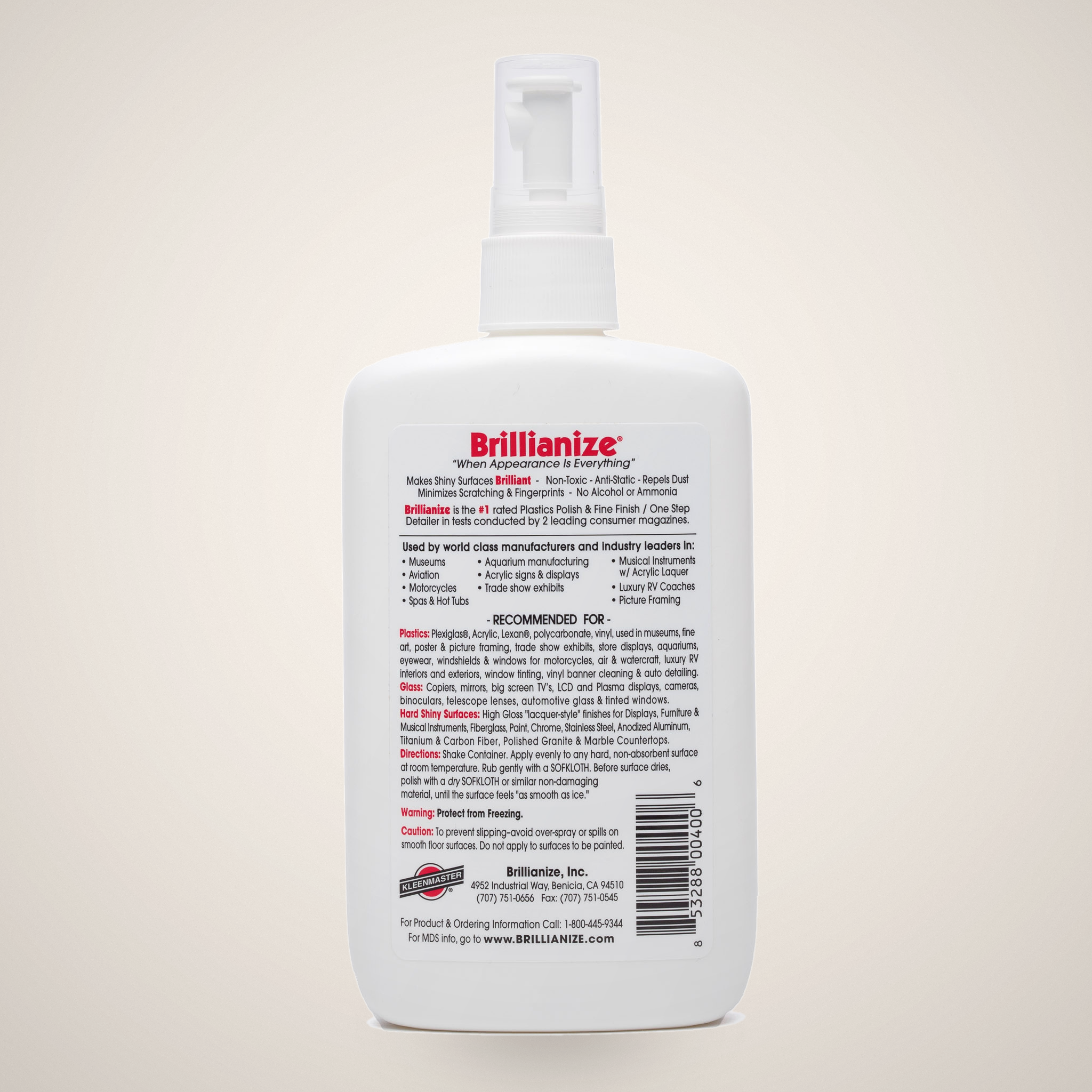 Brillianze bottle with label on a white background