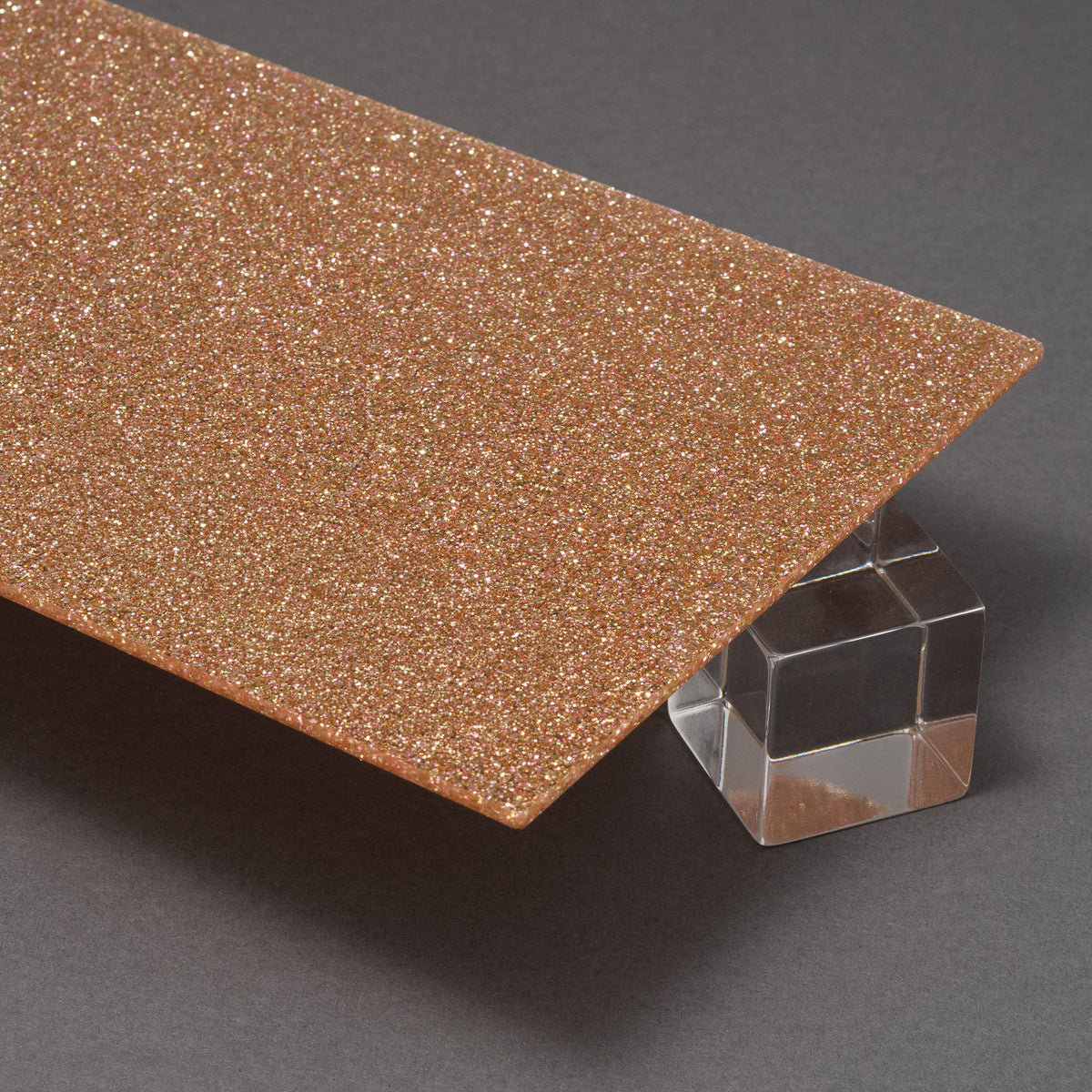 G011 Deco Rose Gold Glitter Acrylic Plexiglass Sheet, Top view - Canal Plastics Center