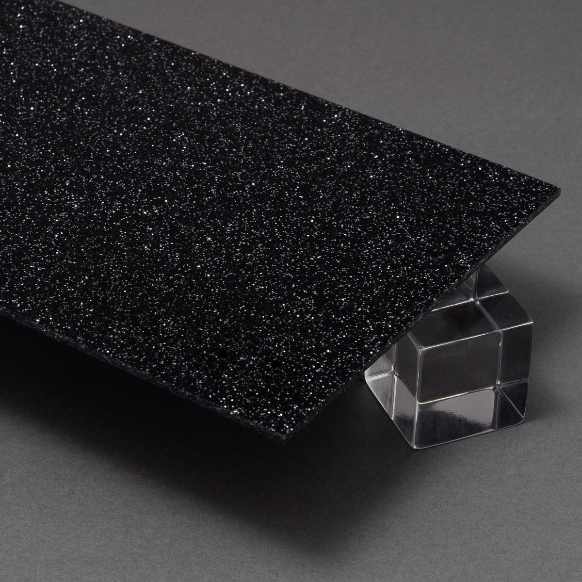 G401 Phantom Black Glitter Acrylic Plexiglass Sheet, Top view - Canal Plastics Center