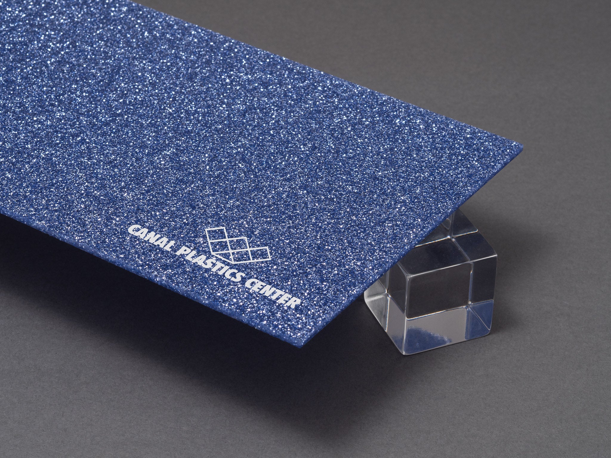 Canal Plastics Center Blue Glitter Acrylic Plexiglass Sheet, Top View - Urban Spark Collection for crafts, signage, displays, and even furniture accents