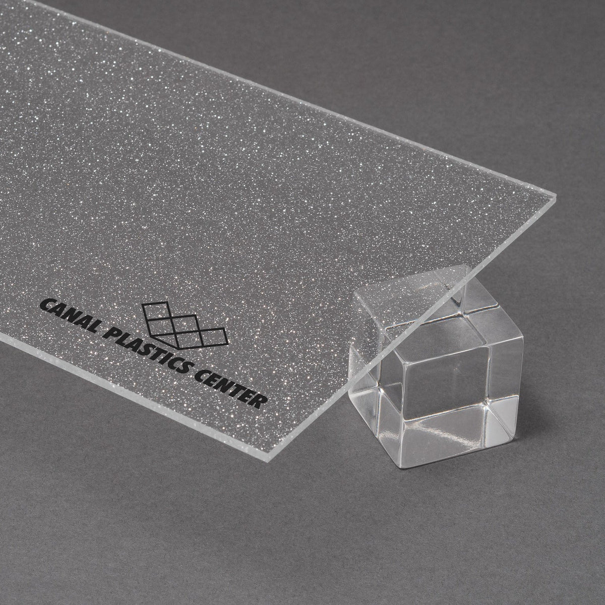 Canal Plastics Center Clear Shimmer Acrylic Plexiglass Sheet, Top View - Urban Spark Collection for crafts, signage, displays, and even furniture accents