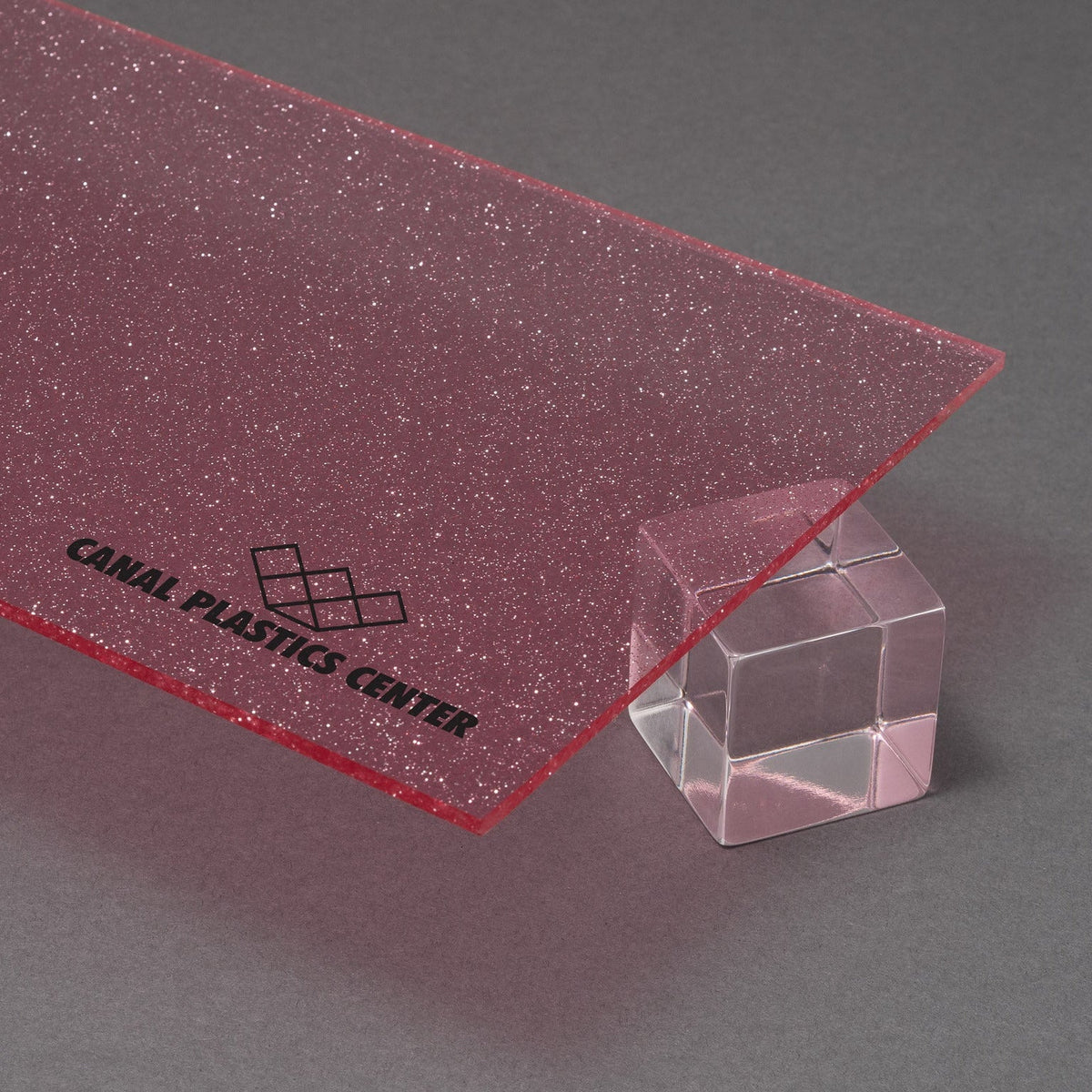 Canal Plastics Center Pink Shimmer Acrylic Plexiglass Sheet, Top View - Urban Spark Collection for crafts, signage, displays, and even furniture accents