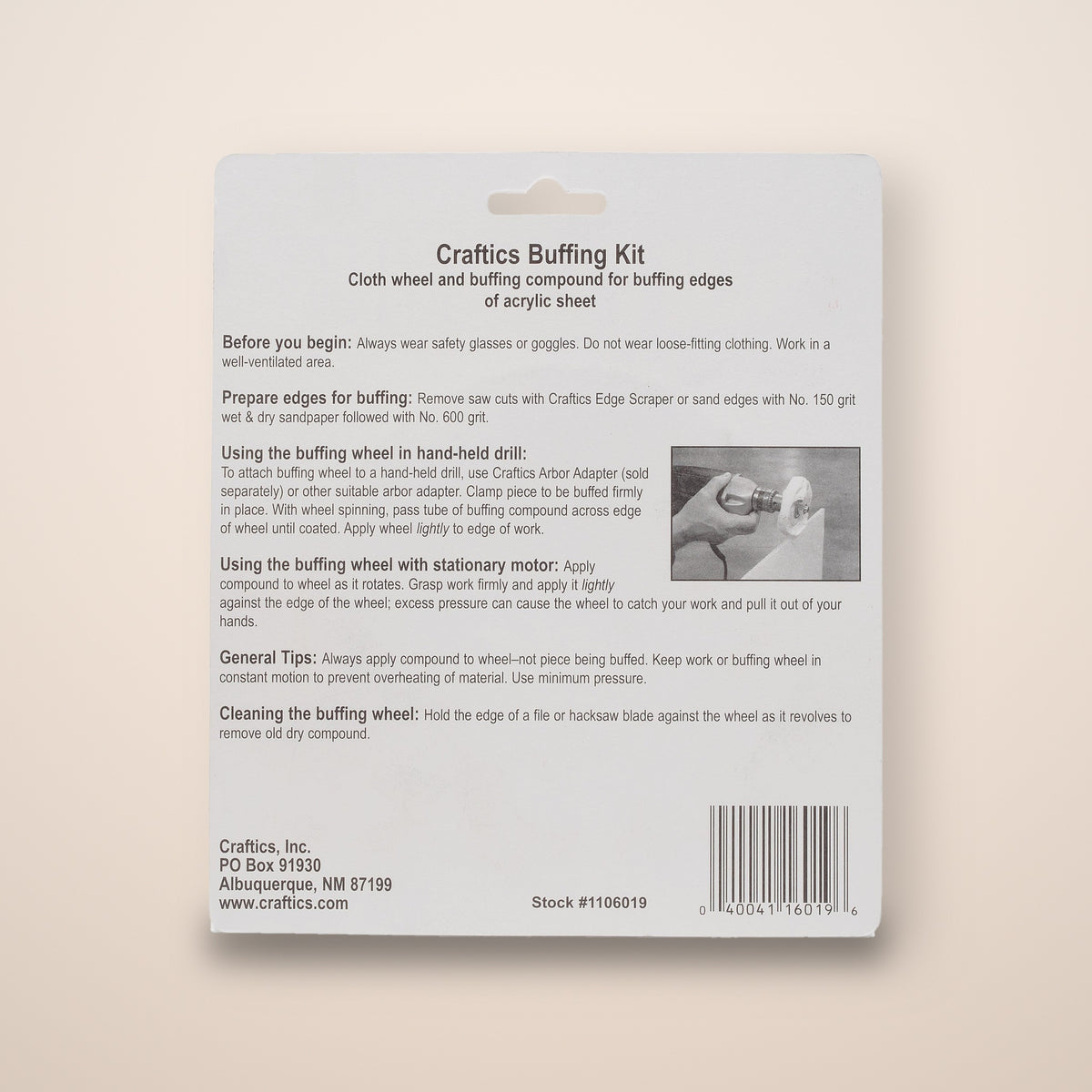 Craftics Buffing Kit back of package with instructions