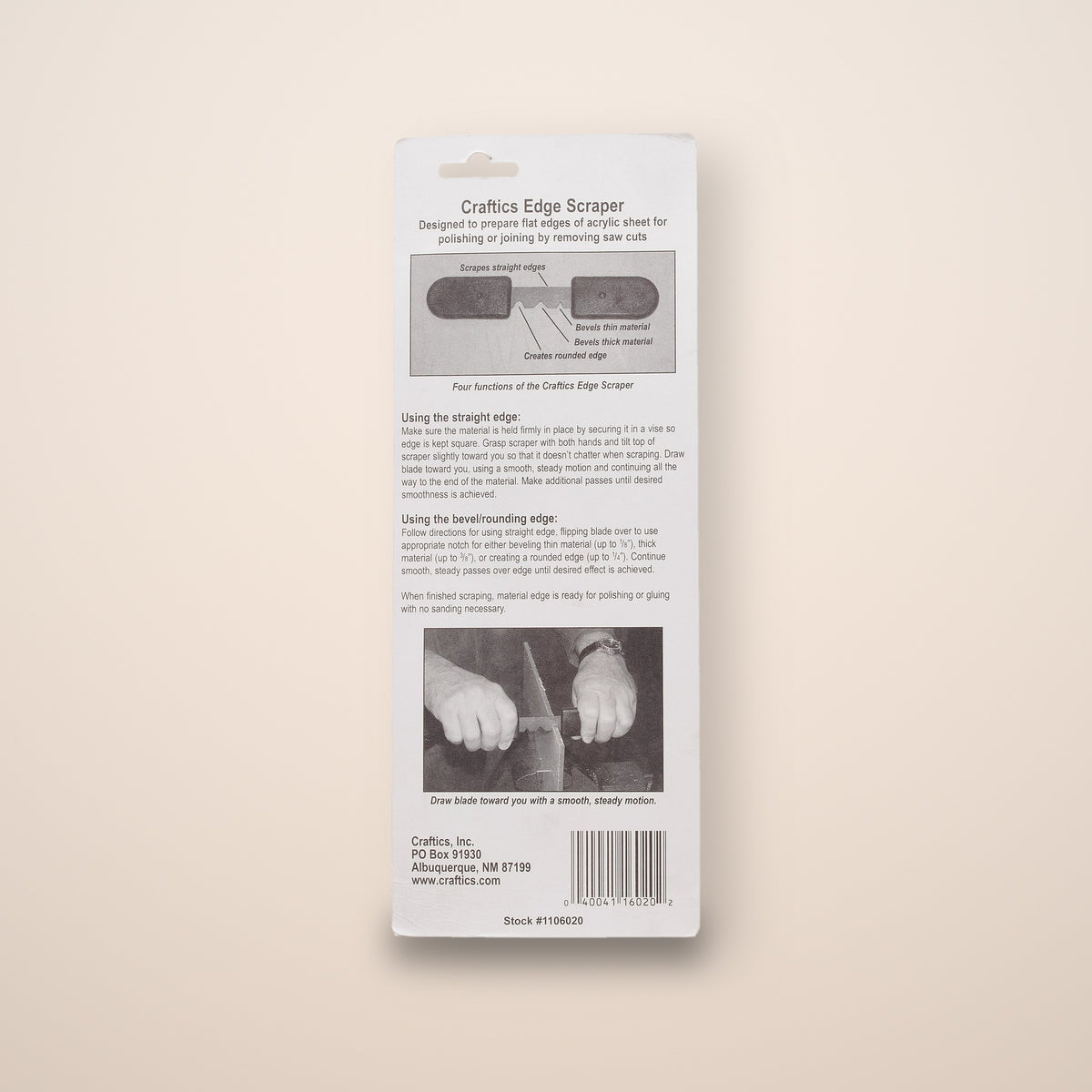 Craftics Edge Scraper back of package with instructions
