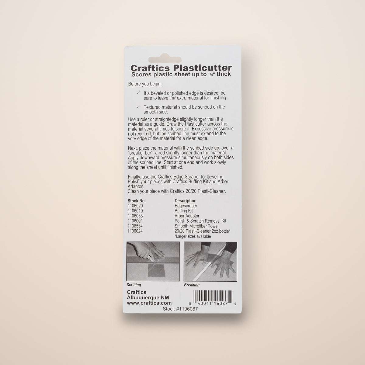 Craftics Plasticutter back of package with instructions