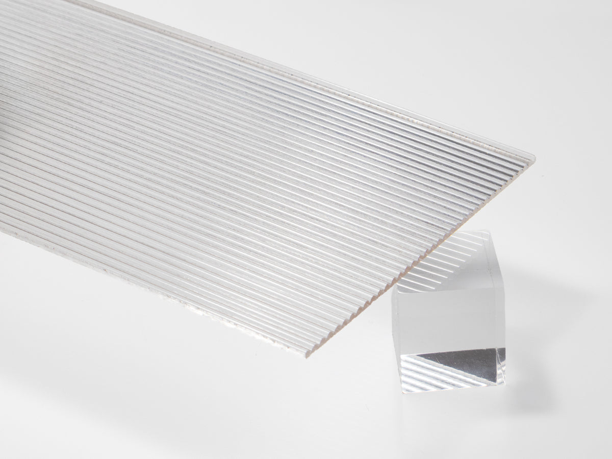 Clear fluted acrylic sheet, vertical ribbed face with a flat glossy back