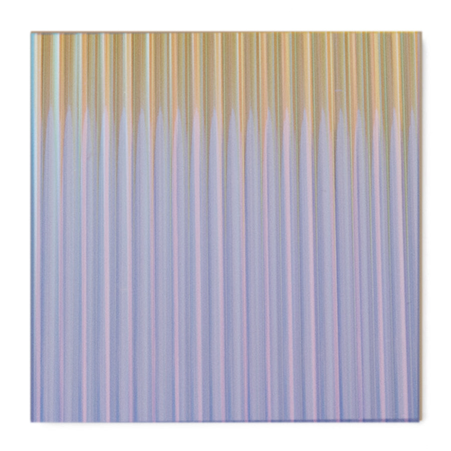 Iridescent fluted acrylic sheet swatch tile showing the rib pitch and color shift