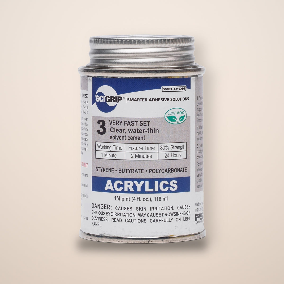 IPS Sci-Grip 3 acrylic solvent cement, 4 oz can - Canal Plastics Center