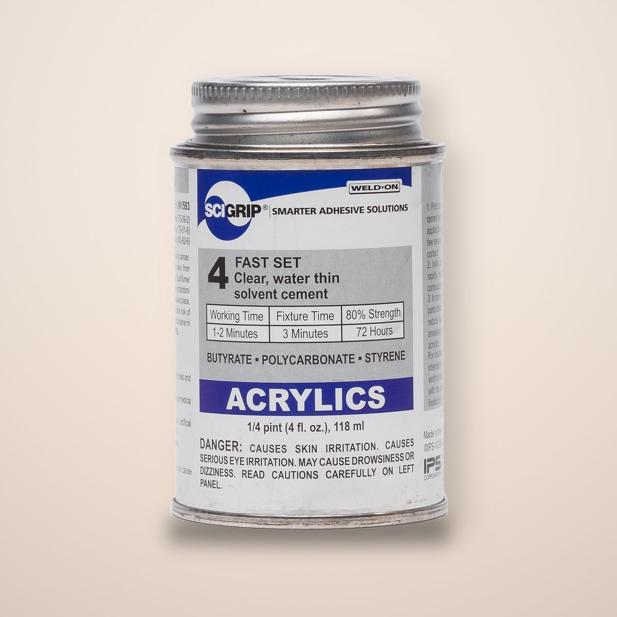 IPS Sci-Grip 4 acrylic solvent cement, 4 oz can - Canal Plastics Center