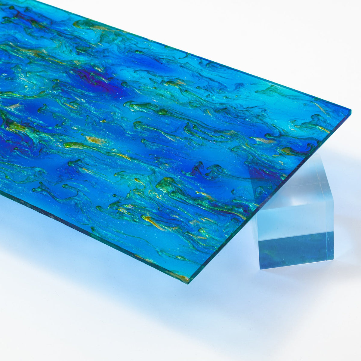 NZ05 Peacock Blue Shimmer Acrylic Plexiglass Sheet, Top view - Canal Plastics Center