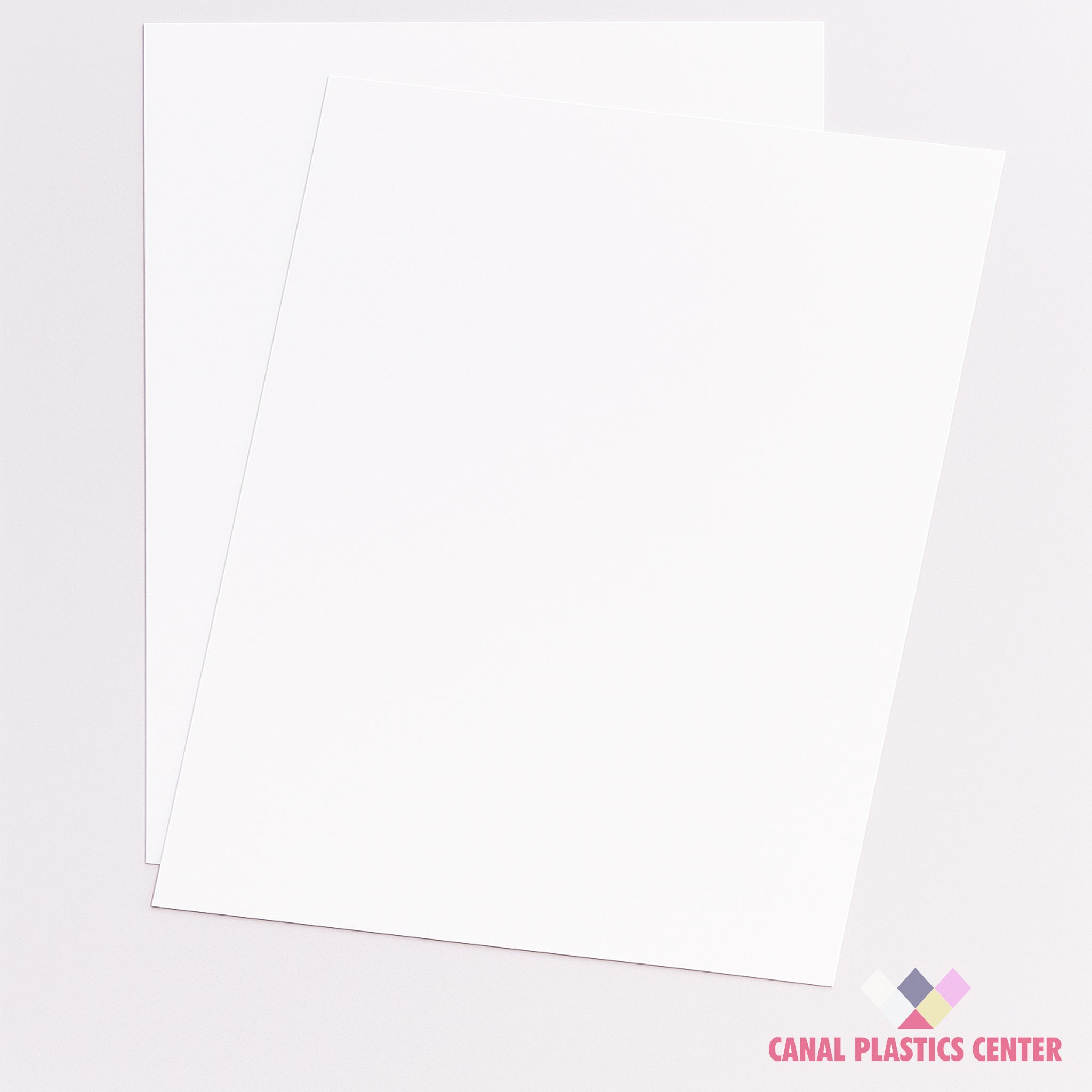 White Matte HIPS styrene sheets on off-white background – lightweight printable plastic - Canal Plastics
